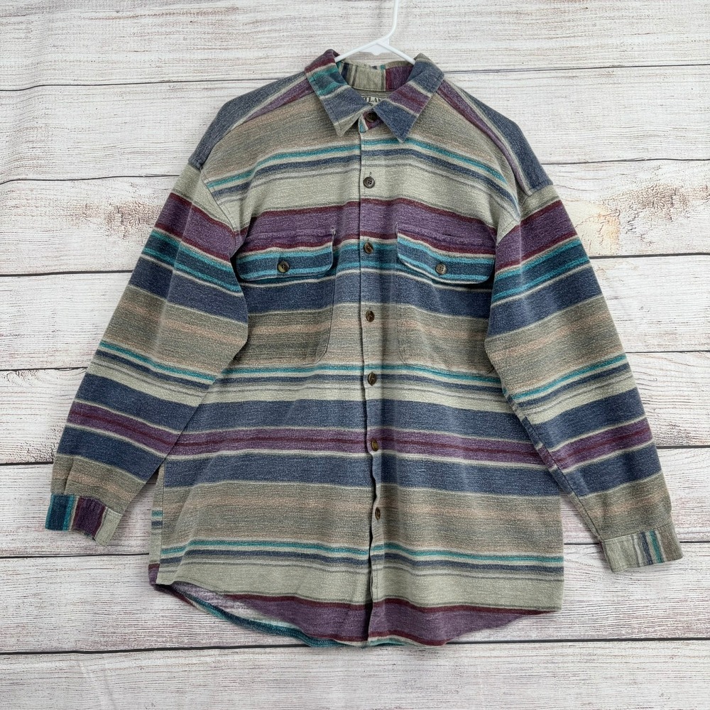 Bugle Boy Flannel Shirt Mens Large Multi Color Striped Wetlands Adventure